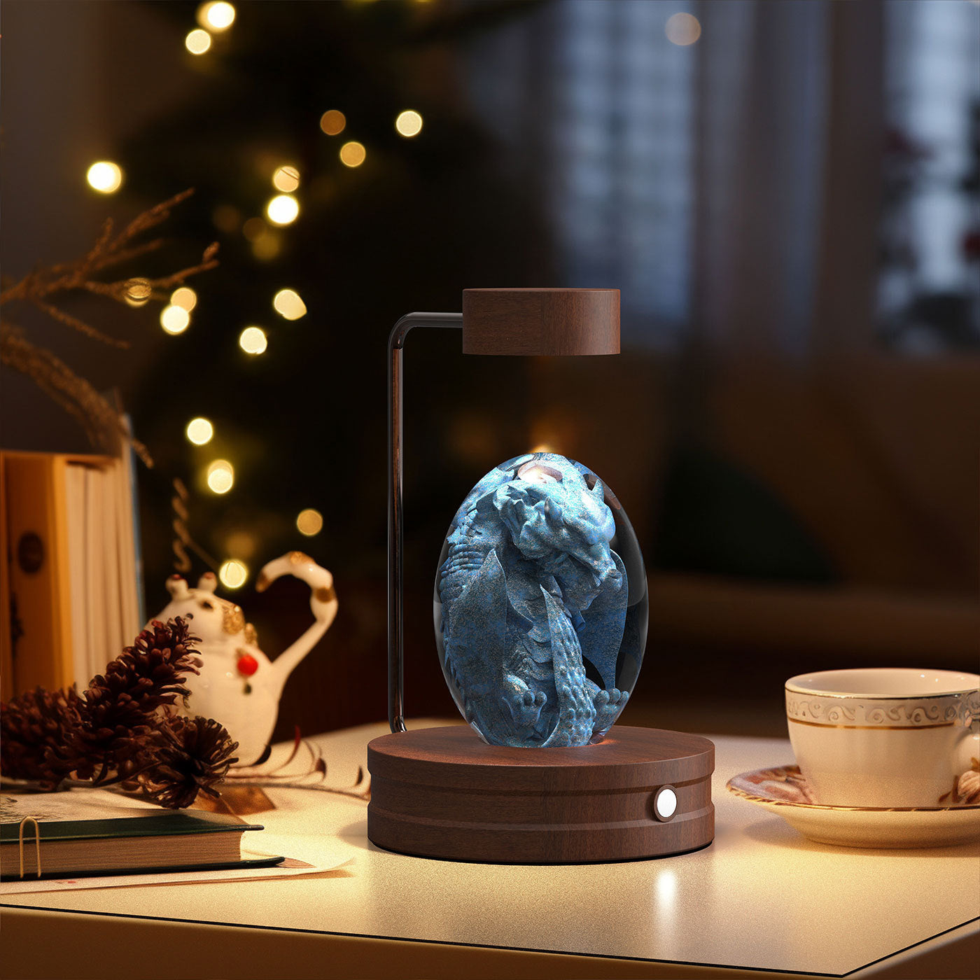 3D Kristallkugel mit Dinosaurier – Leuchtendes Nachtlicht mit galaktischem Effekt