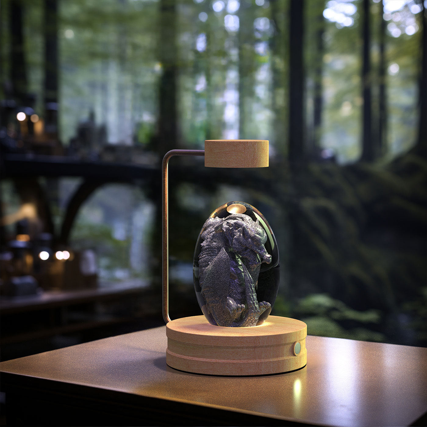 3D Kristallkugel mit Dinosaurier – Leuchtendes Nachtlicht mit galaktischem Effekt