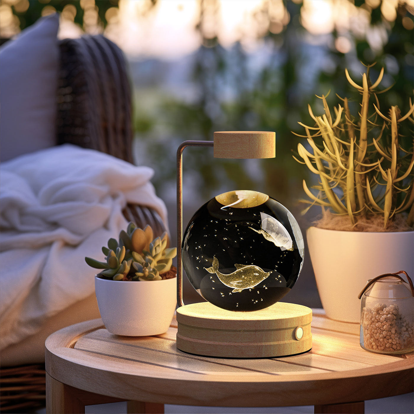 3D Kristallkugel mit Dinosaurier – Leuchtendes Nachtlicht mit galaktischem Effekt
