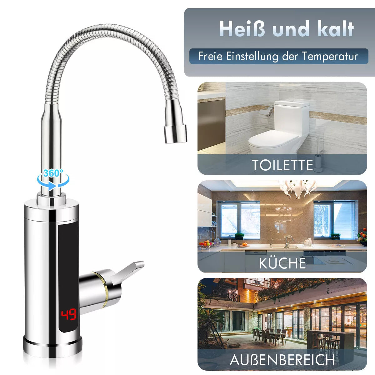 Sofort-Heißwasserhahn – Elektrischer Wasserhahn mit LED & Temperaturanzeige“