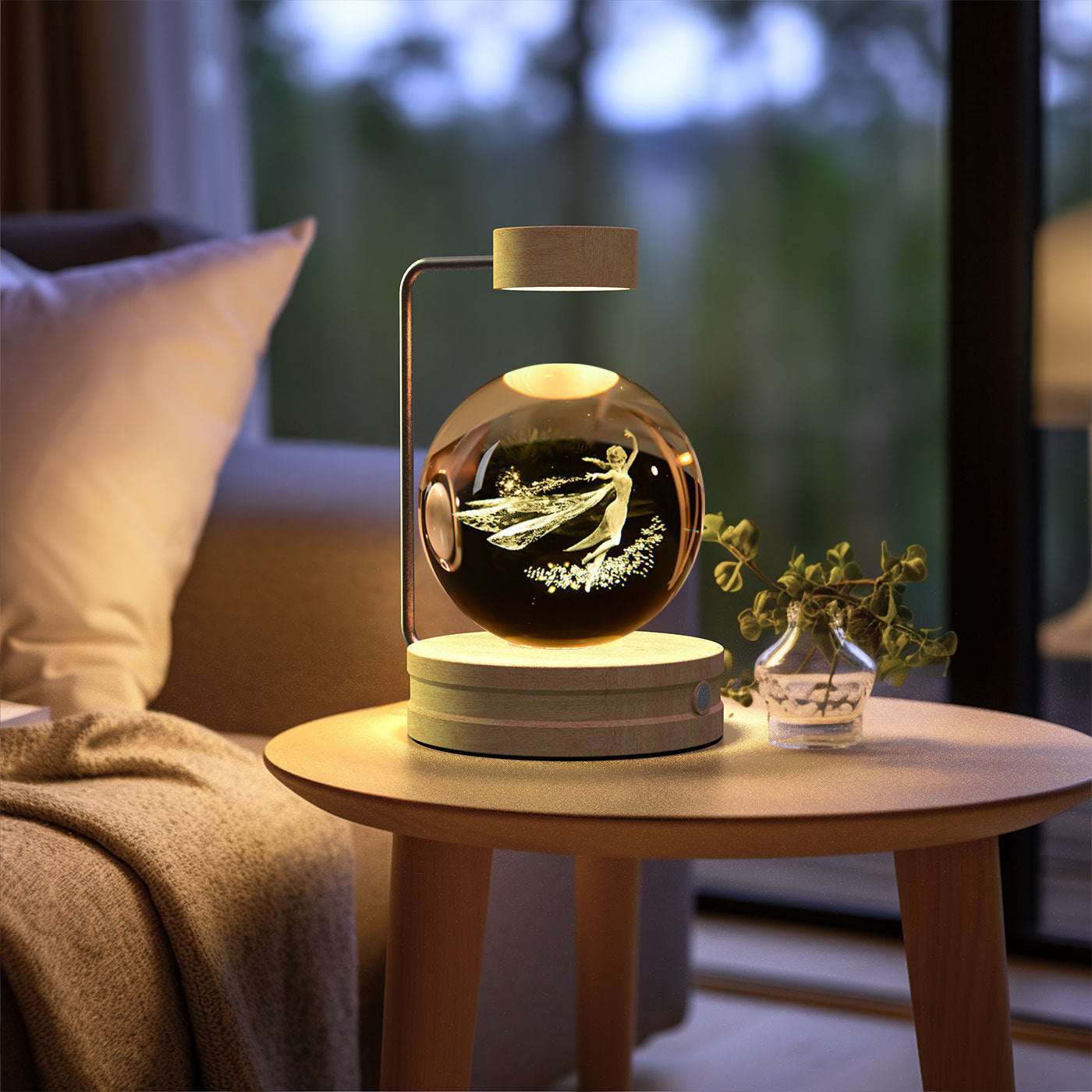 3D Kristallkugel mit Dinosaurier – Leuchtendes Nachtlicht mit galaktischem Effekt